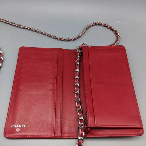Vintage Chanel Red Caviar Leather Long Bag Wallet - Picture 10 of 16